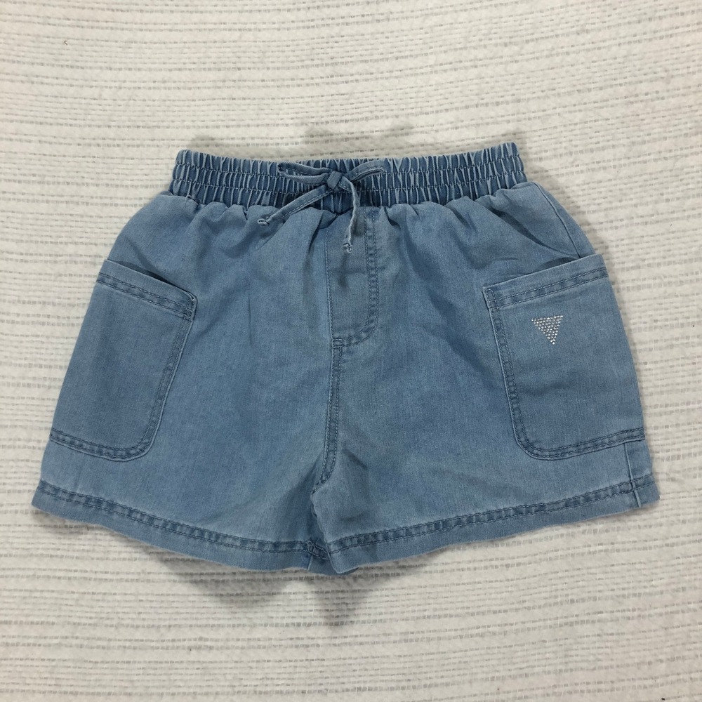 Guess Kids Denim Shorts Rhinestone‎ Pockets Elastic Waist Pull On Size 10/12